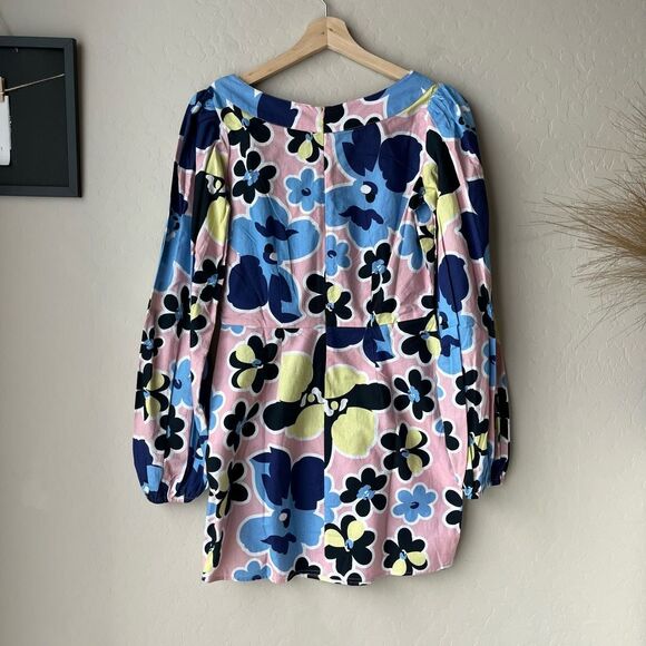 NEW Alexandra Miro Floral Print Long Sleeve Square Neck Cotton Mini Dress XS - Picture 8 of 9